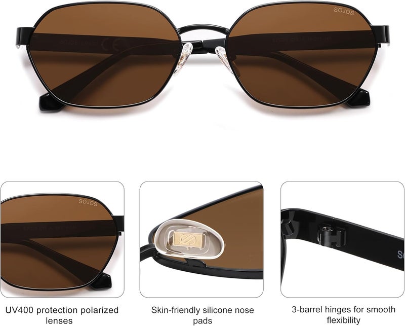 Sojos Trendy Polarized Hexagon Sunglasses for Women Men, UV400 Retro Rectangle Shades SJ1238 - Image 4